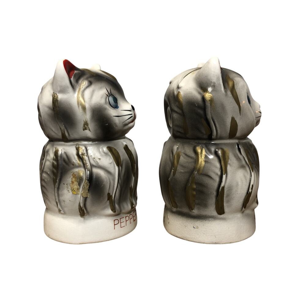 Vintage 1950s Anthropomorphic Cat Salt and Pepper Shakers Grey - Picture 2 of 8